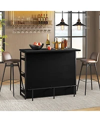 Gymax Industrial Kitchen Island Bar Table 4-Tier Storage Shelf Wine Rack Glass Holders