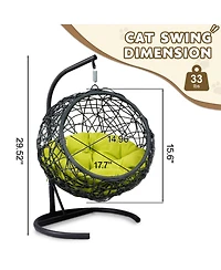 Flynama Cat Swing Bed with Stand & Cushion, Cat Egg Chair with Rattan Wicker Appearance, Indoor Hanging Swinging Cat Bed for Cats, Small Dogs, and Sma