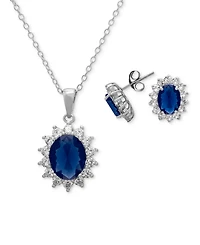 Macy's 2-Piece Set Lab Grown White Opal (1.50 ct. t.w.) and Sapphire (3-1/5 Lady Di Pendant Necklace with Matching Earrings Sterlin