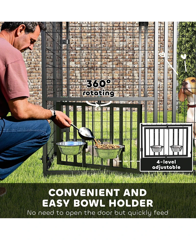 PawHut Dog Kennel with Rotating & Adjustable Bowls, 4.6' x 4.6' x 5'
