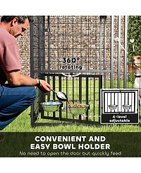 PawHut Dog Kennel with Rotating & Adjustable Bowls, 4.6' x 4.6' x 5'