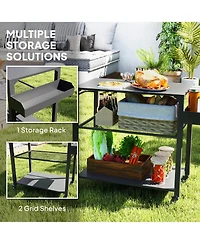 Outsunny 3-Shelf Outdoor Grill Cart, Pizza Oven Sd with Storage Racks