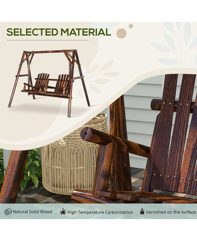 Outsunny Wooden Porch Swing with Sd with Center Table Patio Swing Chair