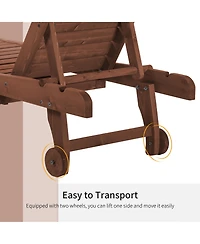 Outsunny Chaise Lounge Pool Chair, Built-in Table, Wood Look