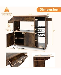 Gymax Kitchen Island Cart w/ Drop-Leaf & Power Outlet Microwave Shelf Wine Rack Drawer