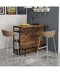 Gymax Industrial Kitchen Island Bar Table 4-Tier Storage Shelf Wine Rack Glass Holders