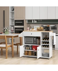 Gymax Kitchen Island Cart w/ Drop-Leaf & Power Outlet Microwave Shelf Wine Rack Drawer