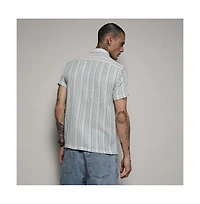 Campus Sutra Men's Pink & Green Unbalanced Striped Woven Shirt