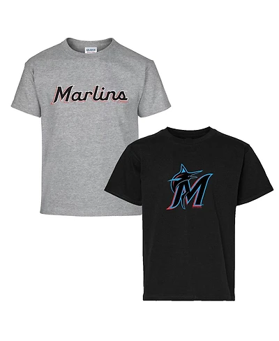 Soft As A Grape Big Boys and Girls 2-Pack Black/Gray Miami Marlins T-Shirt Set