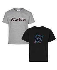Soft As A Grape Big Boys and Girls 2-Pack Black/Gray Miami Marlins T-Shirt Set