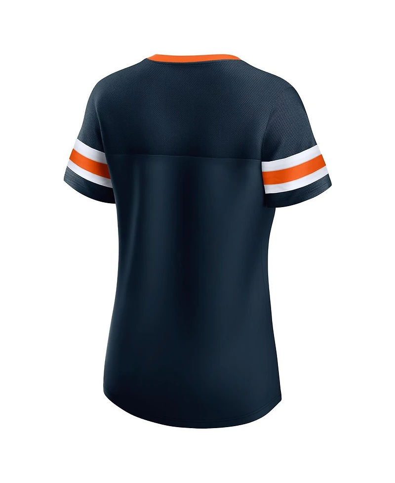 Fanatics Women's Navy Chicago Bears True Catch Iconic Rhinestone Bling Athena Lace-Up T-Shirt