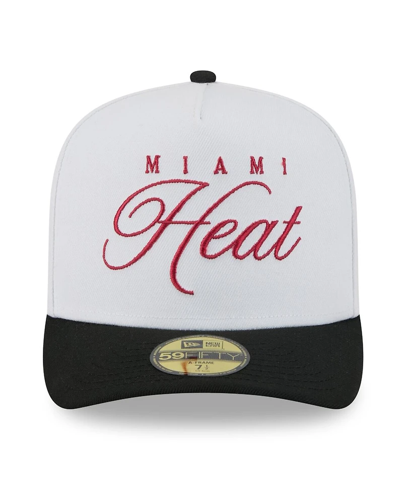 New Era Men's White/Black Miami Heat 2025 Nba Draft A-Frame 59FIFTY Fitted Hat