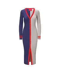 Staud Women's Navy/Gray New England Patriots Shoko Knit Button-Up Sweater Dress