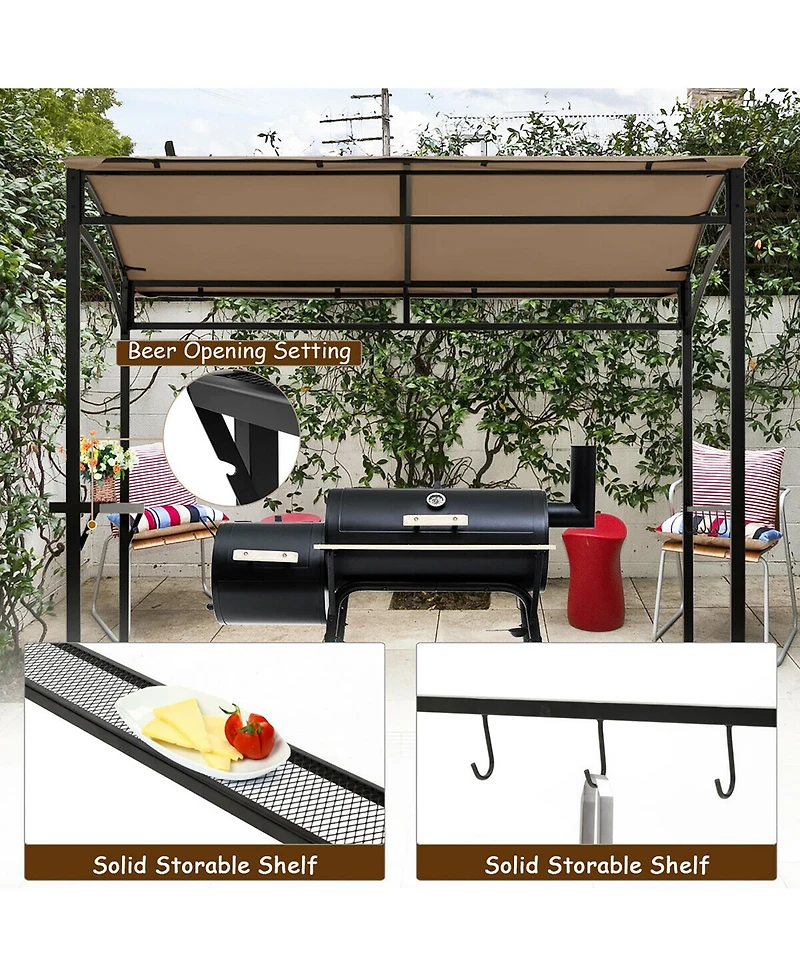 Gymax 7'x4.5' Grill Gazebo Outdoor Patio Garden Bbq Canopy Shelter Storage Hook