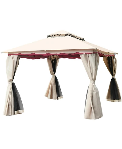 Gymax 13'x10'Outdoor Canopy Gazebo Art Steel Frame Party Patio Canopy Gazebo W/Netting
