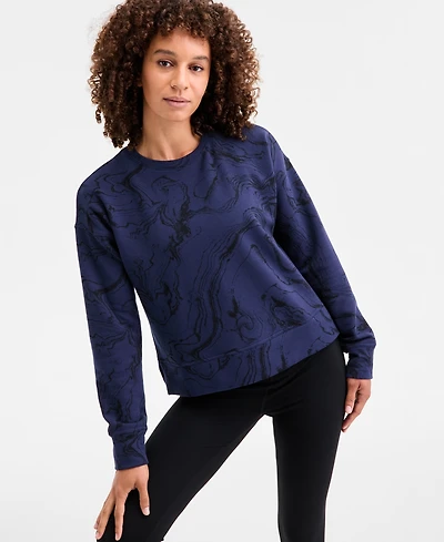 Id Ideology Women's Relaxed Earthly Marble Fleece Crewneck Sweatshirt, Macy's Exclusive