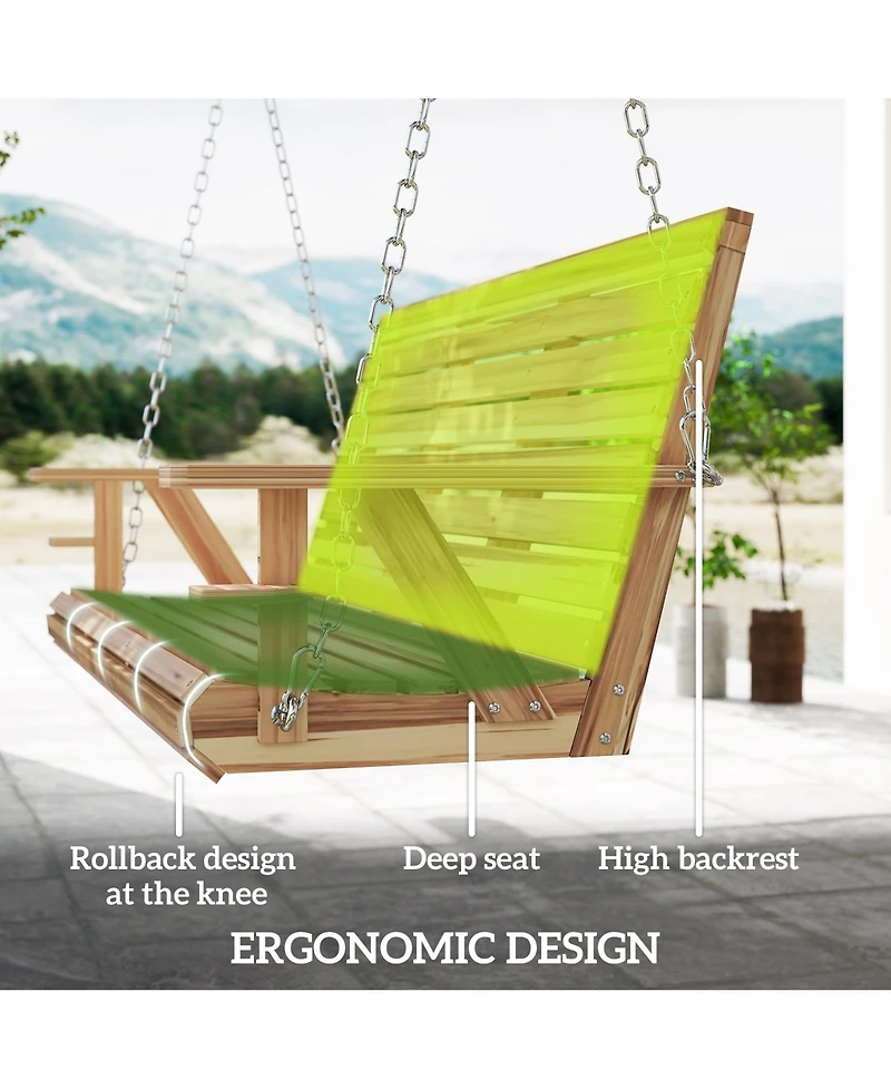 Outsunny 5 Ft Wooden Porch Swing 3-Seater with Cupholders,