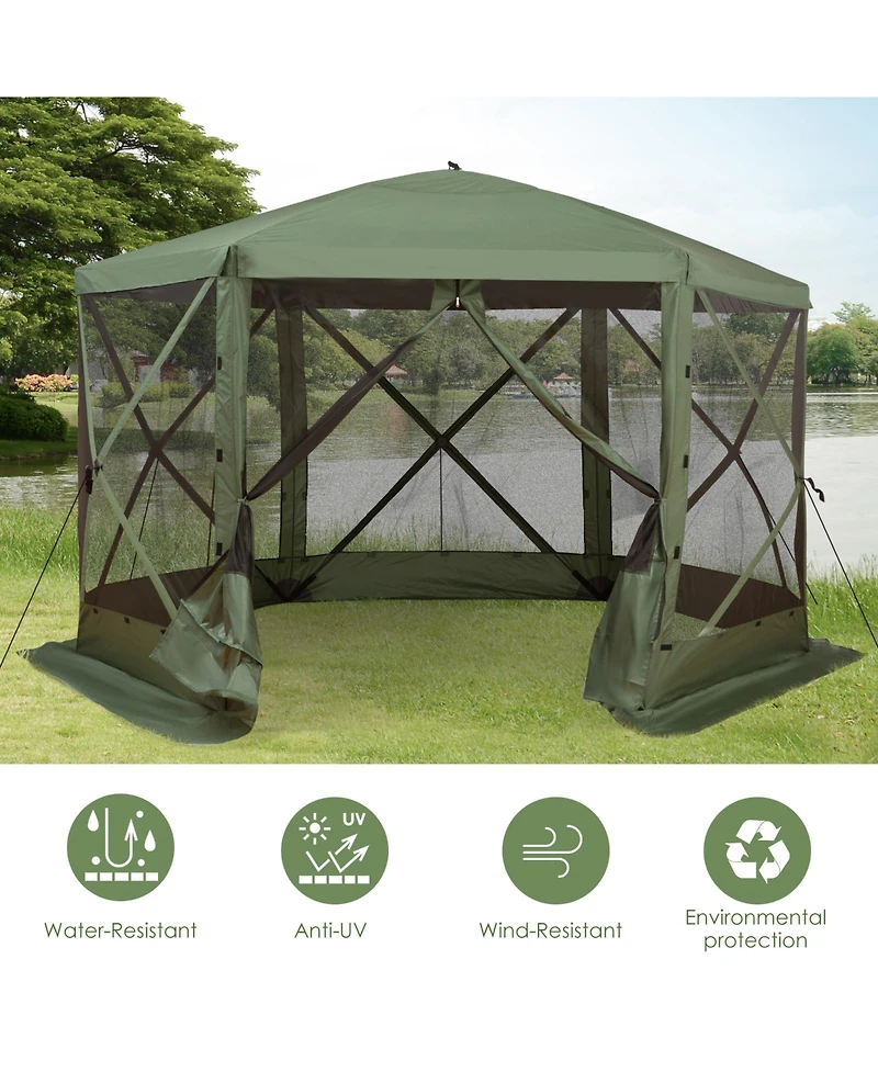 Hexagon Pop Up Party Tent Gazebo w/ Netting, 12' x 12