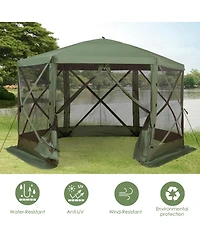 Hexagon Pop Up Party Tent Gazebo w/ Netting, 12' x 12