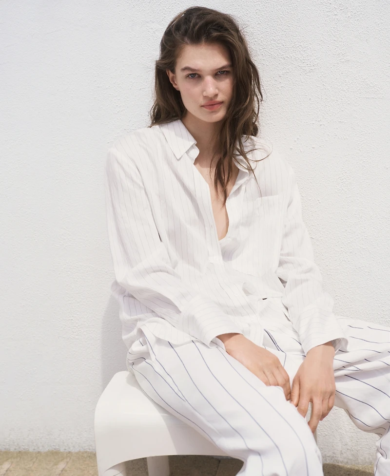 Mango Women's Semi-Transparent Striped Shirt