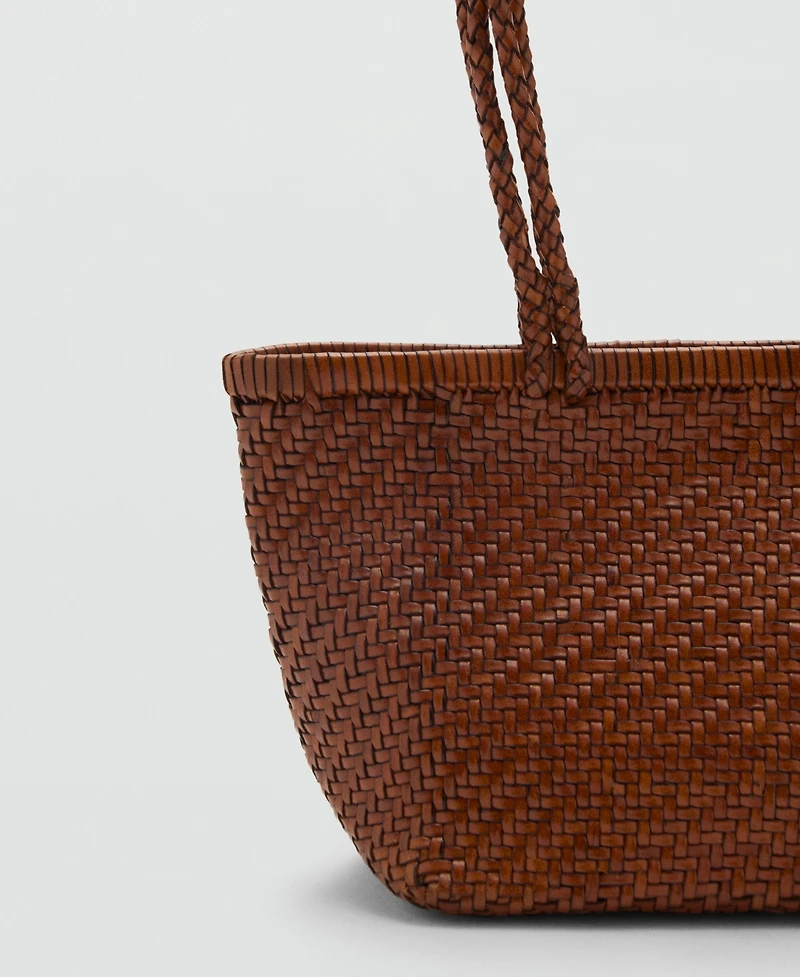 Mango Women's Braided Leather Shoulder Bag