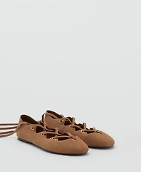 Mango Women's Crossed Straps Suede Ballet Flats