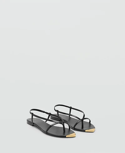 Mango Women's Strap and Contrasting Toe Leather Sandals
