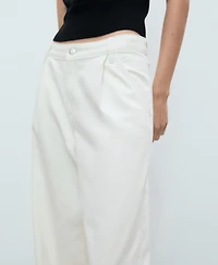 Mango Women's Wide Leg Pleated Jeans
