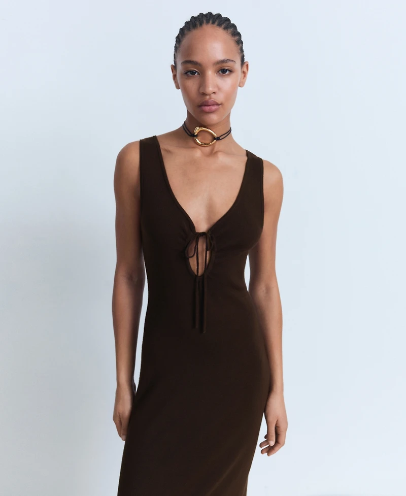 Mango Women's Bow Neckline Knitted Dress