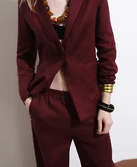 Mango Women's Frayed Ends Linen Suit Blazer