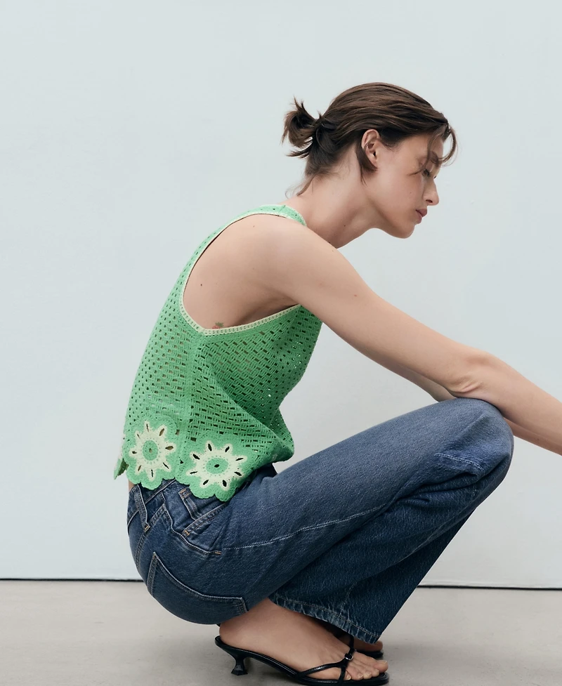 Mango Women's Floral Finishes Crochet Top