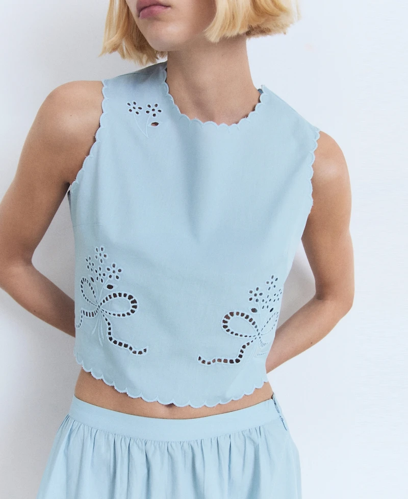 Mango Women's Embroidered Crop Top