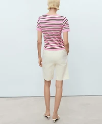 Mango Women's Combined Stripes Short-Sleeved Sweater