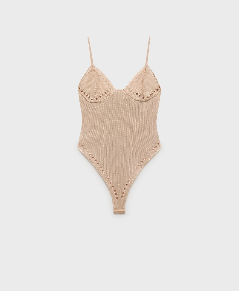 Mango Women's Openwork Details Lurex Bodysuit