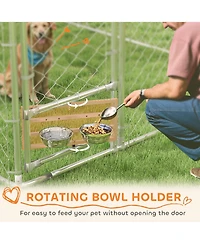 PawHut Large Outdoor Dog Kennel w/ Cover Rotating Bowls 19.7' x 7.5' x 7.5'
