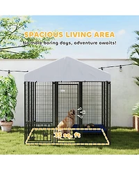 PawHut 5.9' x 5.9' x 6' Outdoor Dog Kennel with Rotating & Adjustable Bowls