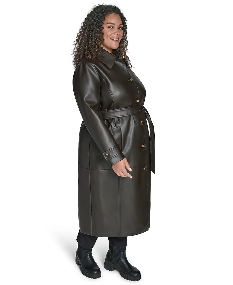 Calvin Klein Plus Size Belted Faux Leather Trench Coat
