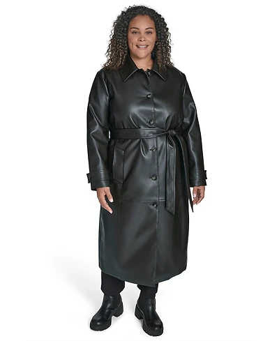 Calvin Klein Plus Belted Faux Leather Trench Coat