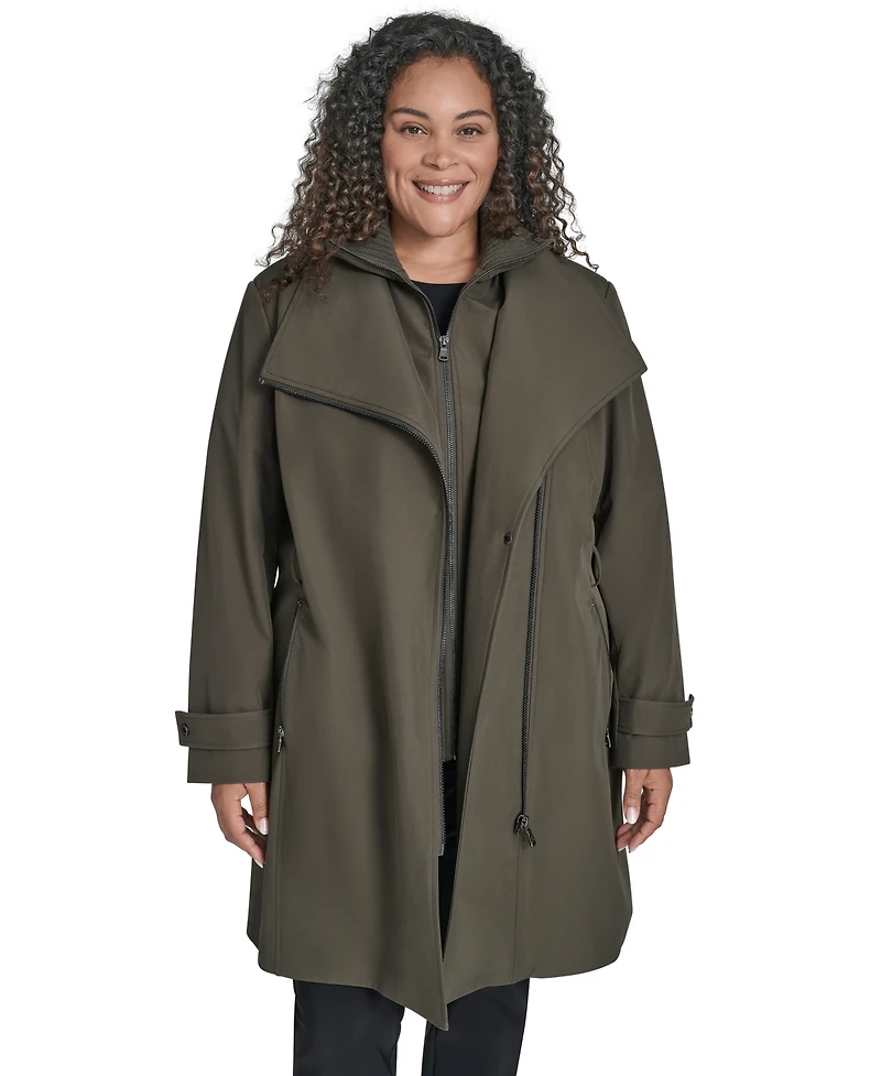 Calvin Klein Plus Size Belted Long-Sleeve Wrap Coat, Created for Macy's