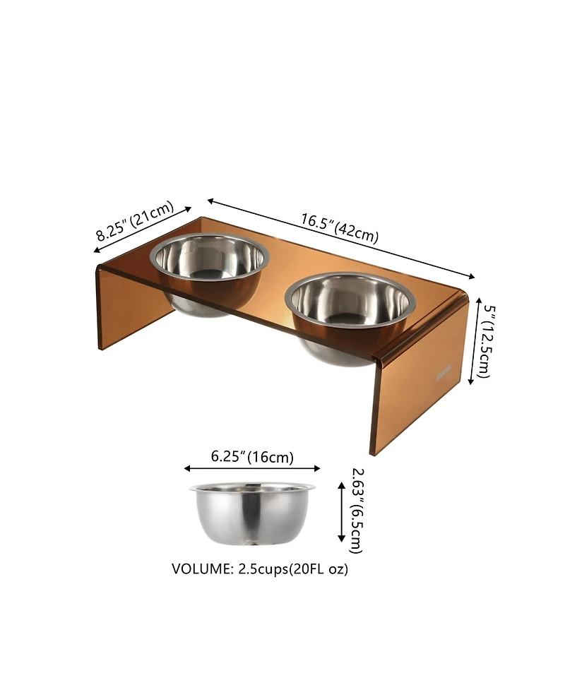Keaton Modern Acrylic Rectangular Elevated Pet Feeder with 2-Stainless Steel Bowls