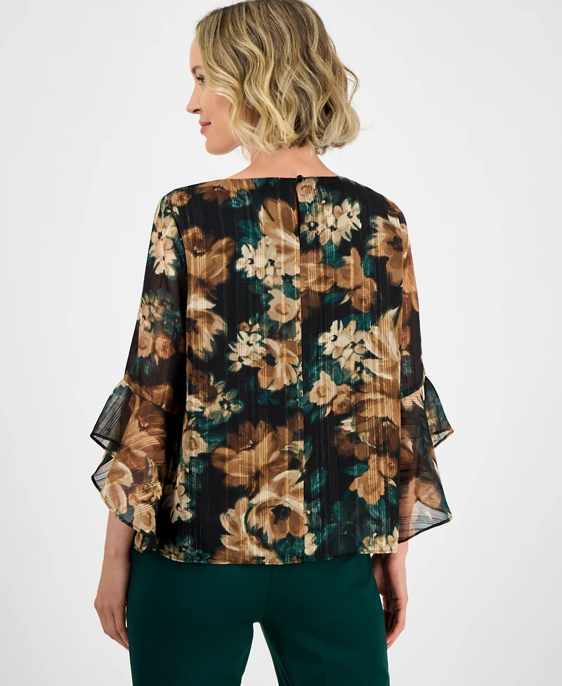 Kasper Women's Printed 3/4 Ruffle-Sleeve Blouse, Regular & Petite