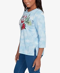 Alfred Dunner Women's Classic Holiday Dog Earmuffs Crew Neck Top