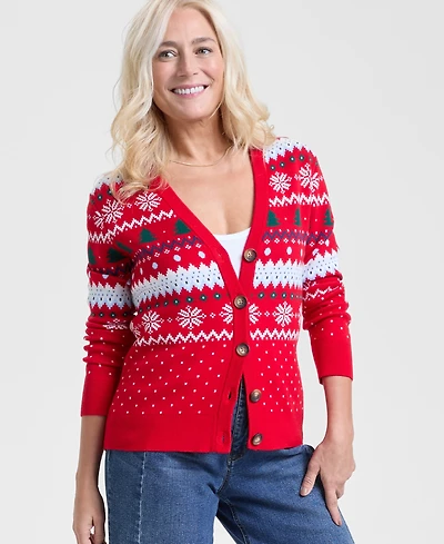 Holiday Lane Women's Fair Isle Cardigan, Macy's Exclusive