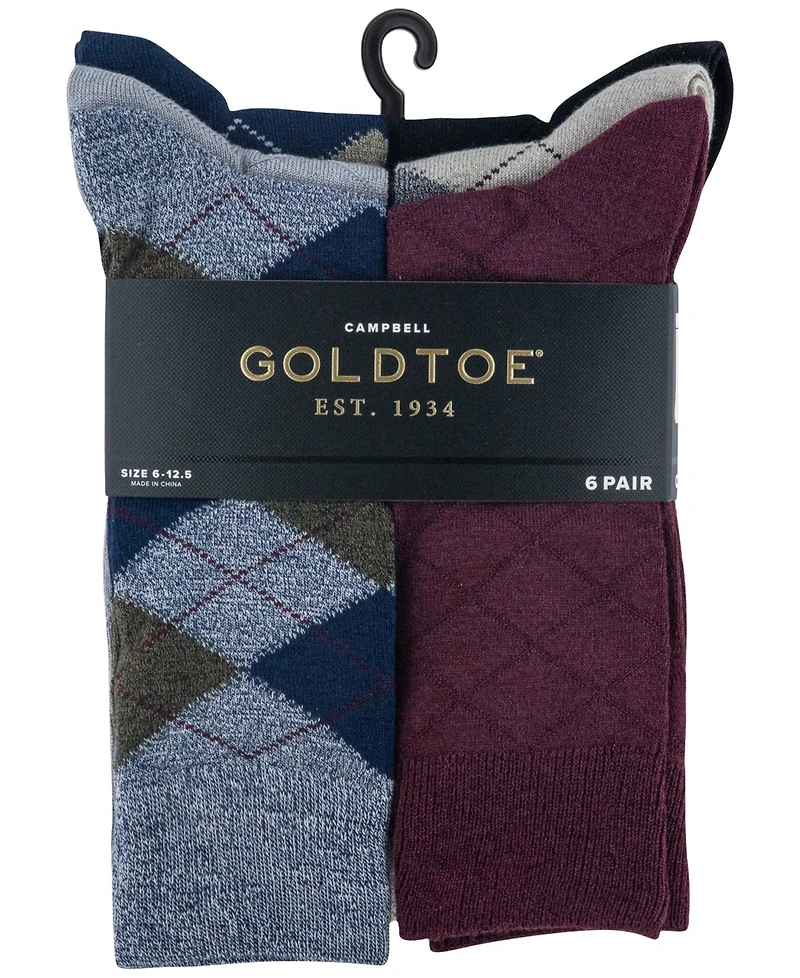 Gold Toe Men's 6-Pack Campbell Argyle Crew Dress Socks