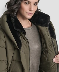 Dkny Women's Belted Asymmetrical Zip Front Puffer Coat