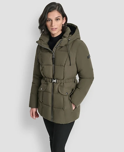 Dkny Women's Belted Hooded Puffer Coat