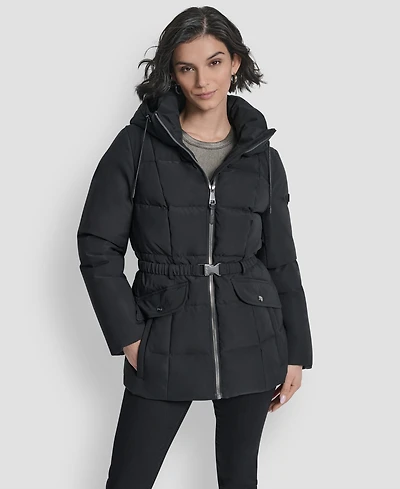 Dkny Women's Belted Hooded Puffer Coat