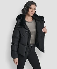 Dkny Women's Shirt Toggle Hooded Puffer Coat