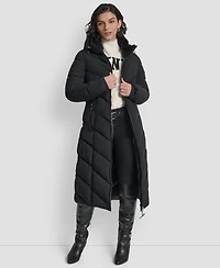 Dkny Women's Hooded Zip Front A-Line Maxi Puffer Coat
