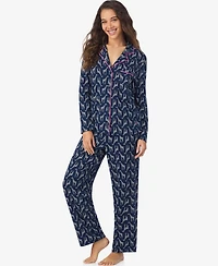 Cuddl Duds Women's Long Sleeve Notch Collar Top and Pants Pajama Set